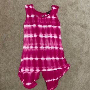 Open-Back Keyhole Tie-Dye Sleeveless Top with and Split Back Bottom